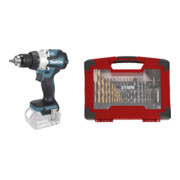 Set Makita Akku-Bohrschrauber 18V, 1800 U/min, ohne Akku + STIER TiN-Bohrer-, Säge- und Bit-Set 100-teilig