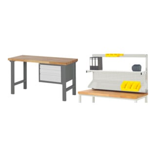 Set STIER Werkbank Premium mit 3 Schubladen BxTxH 1500x700x840mm +...