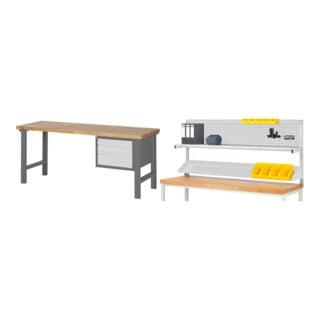 Set STIER Werkbank Premium mit 3 Schubladen BxTxH 2000x700x840mm +...
