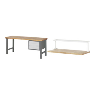 Set STIER Werkbank Premium mit 3 Schubladen BxTxH 2000x700x840mm + Ablage zur...