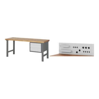 Set STIER Werkbank Premium mit 3 Schubladen BxTxH 2000x700x840mm + Lochplatte...