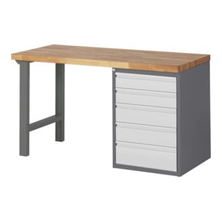 Set STIER Werkbank Premium mit 5 Schubladen BxTxH 1500x700x840mm + Lochplatte...