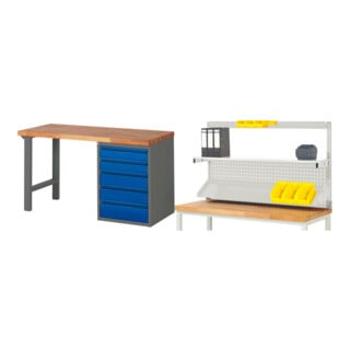 Set STIER Werkbank Premium mit 5 Schubladen BxTxH 1500x700x840mm...