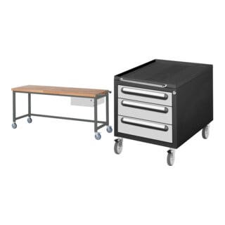 Set STIER Fahrbare Werkbank Premium mit 1 Schublade BxTxH 2000x700x880 mm +...