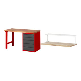 Set STIER Werkbank Premium mit 5 Schubladen BxTxH 1500x700x840mm RAL 3000 /...