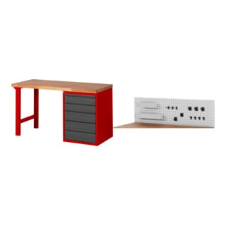 Set STIER Werkbank Premium mit 5 Schubladen BxTxH 1500x700x840mm RAL 3000 /...