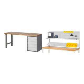 Set STIER Werkbank Premium mit 5 Schubladen BxTxH 2000x700x840mm +...