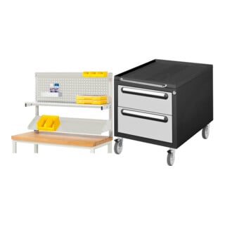 Set STIER Werkbankaufbau BxH 1250x900mm + Rollcontainer Premium mit 2...