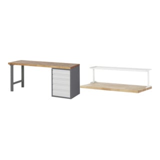 Set STIER Werkbank Premium mit 5 Schubladen BxTxH 2000x700x840mm + Ablage zur...