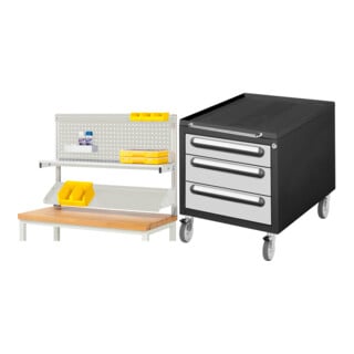 Set STIER Werkbankaufbau BxH 1250x900mm + Rollcontainer Premium mit 3...