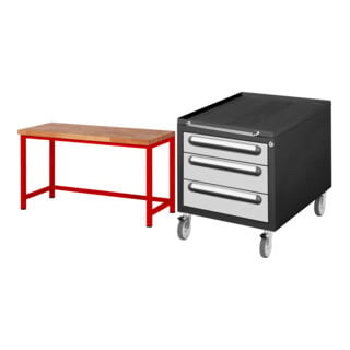 Set STIER Höhenverstellbare Werkbank Premium BxTxH 1500x700x840-1040mm RAL...