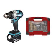 Set Makita Akku-Bohrschrauber 18V, 1800 U/min + STIER TiN-Bohrer-, Säge- und Bit-Set 100-teilig