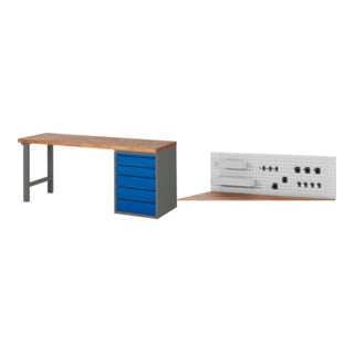 Set STIER Werkbank Premium mit 5 Schubladen BxTxH 2000x700x840mm...