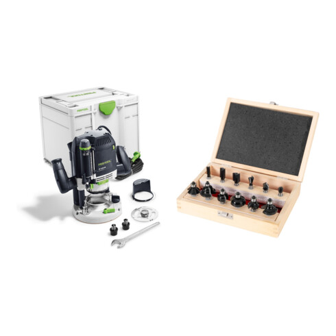 Set Festool Oberfräse OF 2200 EB-Plus + STIER Fräsersortiment 12-teilig