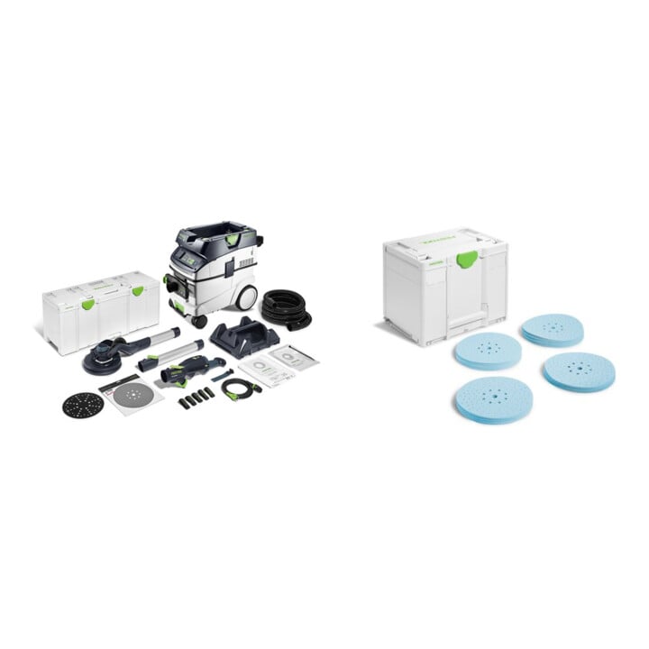 Set Langhalsschleifer- und Sauger-Set PLANEX LHS 2 225 EQI/CTL 36-Set + Schleifmittel-Systainer³ Granat SYS-STF D225 GR-Set