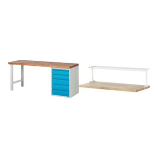 Set STIER Werkbank Premium mit 5 Schubladen BxTxH 2000x700x840mm RAL 7035 /...