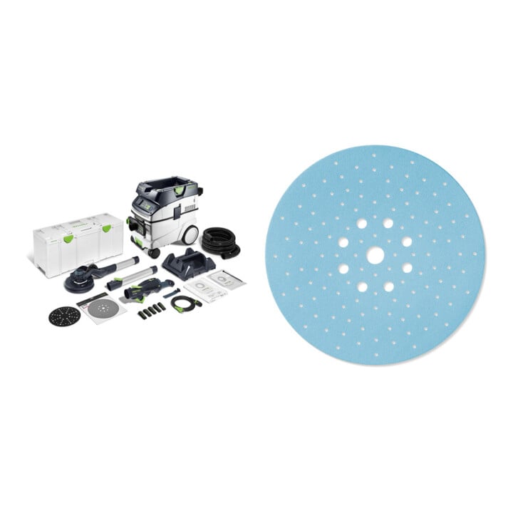 Set Langhalsschleifer- und Sauger-Set PLANEX LHS 2 225 EQI/CTM 36-Set + Schleifscheibe STF D225 P120 GR Granat