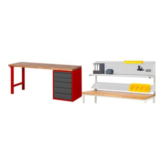 Set STIER Werkbank Premium mit 5 Schubladen BxTxH 2000x700x840mm RAL 3000 /...