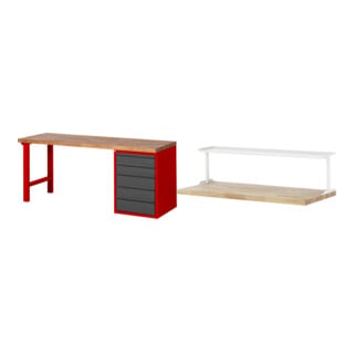 Set STIER Werkbank Premium mit 5 Schubladen BxTxH 2000x700x840mm RAL 3000 /...