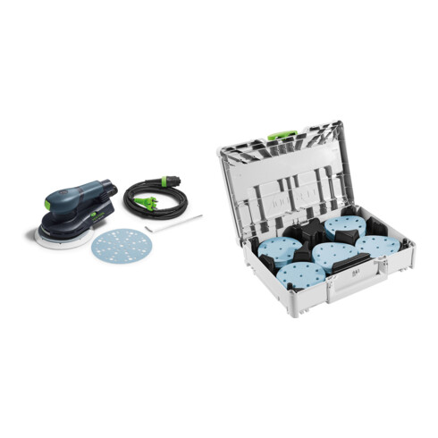 Set Festool Exzenterschleifer ETS EC 150/3 EQ + Schleifmittel-Systainer³ SYS-STF D125 GR-Set Granat