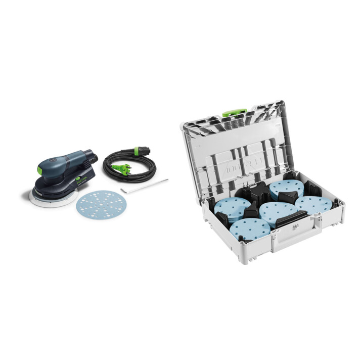 Set Festool Exzenterschleifer ETS EC 150/3 EQ + Schleifmittel-Systainer³ SYS-STF D125 GR-Set Granat