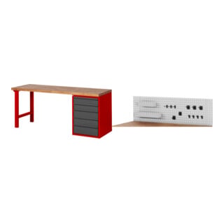 Set STIER Werkbank Premium mit 5 Schubladen BxTxH 2000x700x840mm RAL 3000 /...