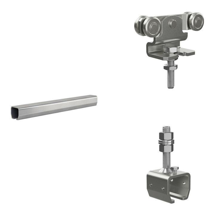 Set MEA Laufrohr Nr. 2 / 2 m / verzinkt + MEA Muffe H/S verstellbar Nr. 2 + MEA Doppelrolle Nr.2