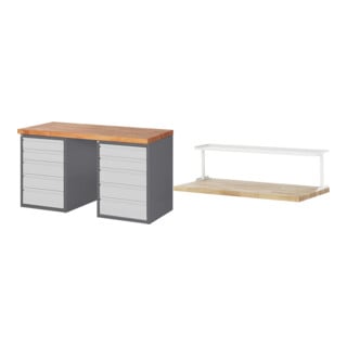 Set STIER Werkbank Premium mit 10 Schubladen BxTxH 1500x700x840mm + Ablage...