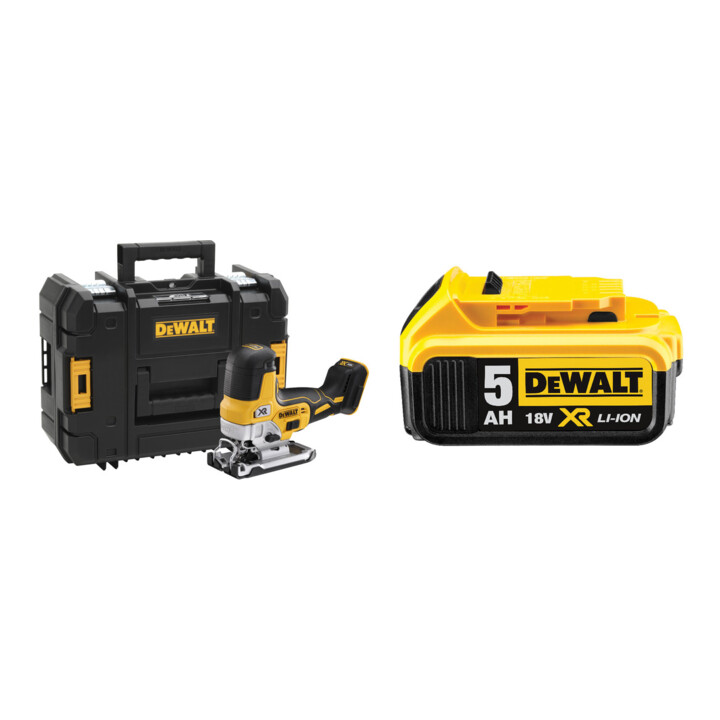 Set DEWALT Akku-Stichsäge 18 V DCS335NT-XJ + Ersatz-Akku 5 Ah DCB184-XJ