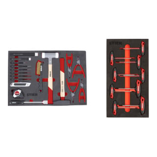 Set STIER Universal-Werkzeugsatz 18-teilig in Weichschaumeinlage (EVA) + STIER T-Griff-Schraubendreher-Satz Torx TX15 - TX45 mm 6-teilig in Weichschaumeinlage (EVA)
