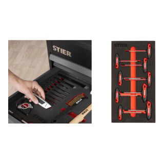 Set STIER Coffret d’outils universel 18 pièces en mousse souple (EVA) + STIER Jeu de tournevis T à empreinte Torx TX15 - TX45 mm 6 pièces en mousse souple (EVA)