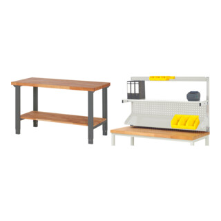 Set STIER Höhenverstellbarer Werktisch Premium mit Ablageboden BxTxH...
