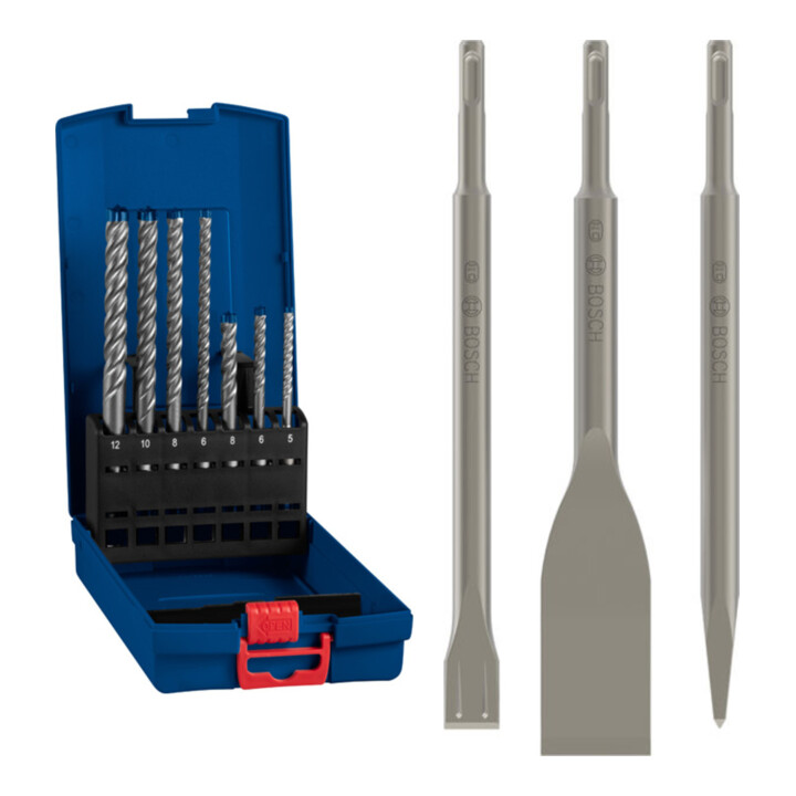 Set Hammerbohrersatz Expert SDS plus-7X 7-tlg.SDS Plus Ku.-Kass.m.Euroloch BOSCH + Bosch Meißel-Set mit SDS plus 3-teilig 250 250 260 x 20 40 mm