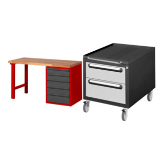 Set STIER Werkbank Premium mit 5 Schubladen BxTxH 1500x700x840mm RAL 3000 /...