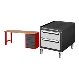 Set STIER Werkbank Premium mit 5 Schubladen BxTxH 2000x700x840mm RAL 3000 /...