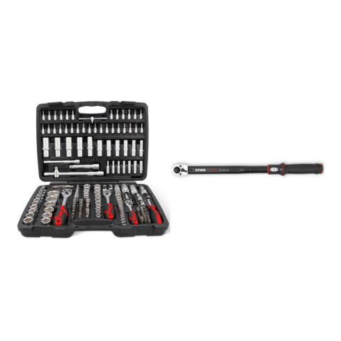 Set STIER Steckschlüssel-Satz 179-tlg + Drehmomentschlüssel Premium+