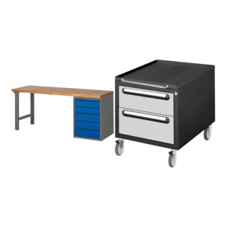 Set STIER Werkbank Premium mit 5 Schubladen BxTxH 2000x700x840mm...