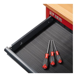 Set STIER Steckschl sselsatz 1/4'' 3/8'' 1/2'' 179-teilig in Weichschaumeinlage (EVA) + STIER Gummi-Schubladeneinlage f r STIER Werkstattwagen