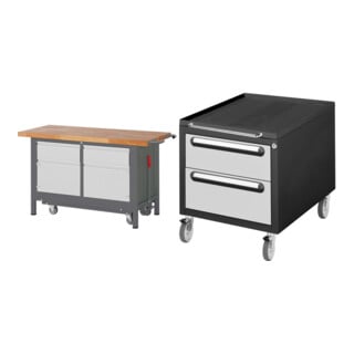 Set STIER Werkbank Premium mit abs. Fahrgestell, 2 Schubladen und 2...