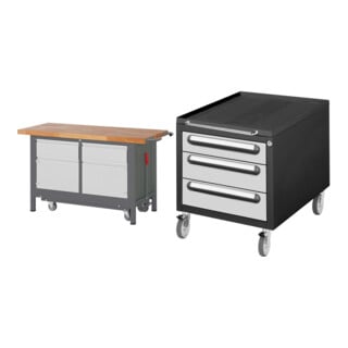 Set STIER Werkbank Premium mit abs. Fahrgestell, 2 Schubladen und 2...