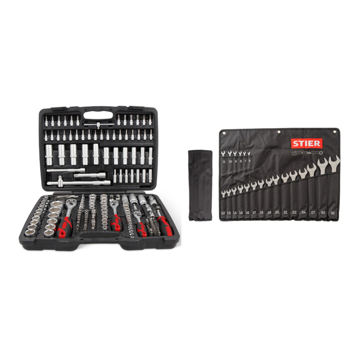 Set STIER Steckschlüssel1/4,3/8-1/2 Zoll,179er +Ringmaulschlüssel SW6-32mm 21er