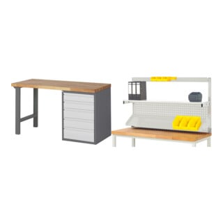 Set STIER Werkbank Premium mit 5 Schubladen BxTxH 1500x700x890mm +...