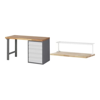 Set STIER Werkbank Premium mit 5 Schubladen BxTxH 1500x700x890mm + Ablage zur...