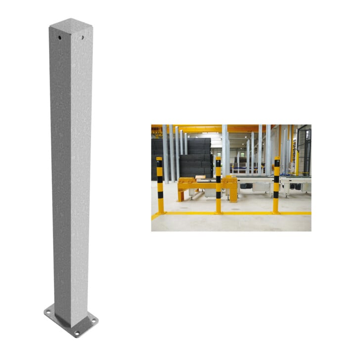 Set Schake Absperrpfosten Typ 470P/1, ortsfest, 70x70mm + BefestigungsschraubensatzTyp 1 + Schake Absperrkette aus Stahl 6mm geschweißt + Schake Verbindungsglied verzinkt