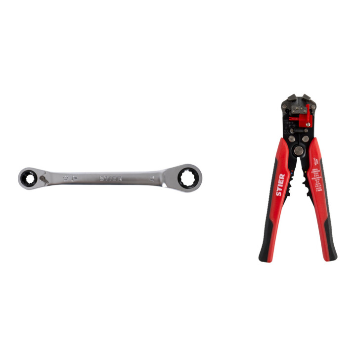 Set STIER Clé à cliquet double anneau KraftSpezial + Pince automatique à couper, sertir et dénuder Kombi+