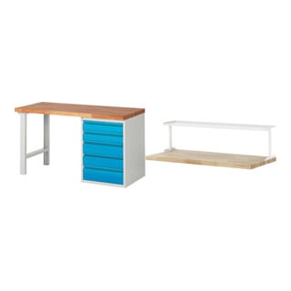 Set STIER Werkbank Premium mit 5 Schubladen BxTxH 1500x700x890mm RAL 7035 /...