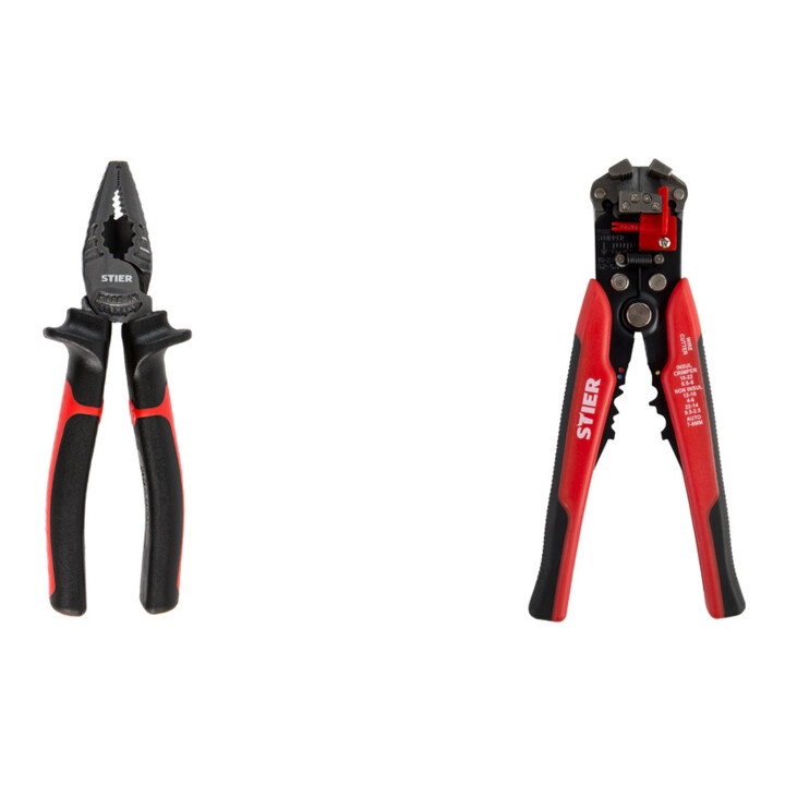 Set STIER Kraft-Kombinationszange180mm+Automatik-Schneid-,Crimp-,Abisolierzange