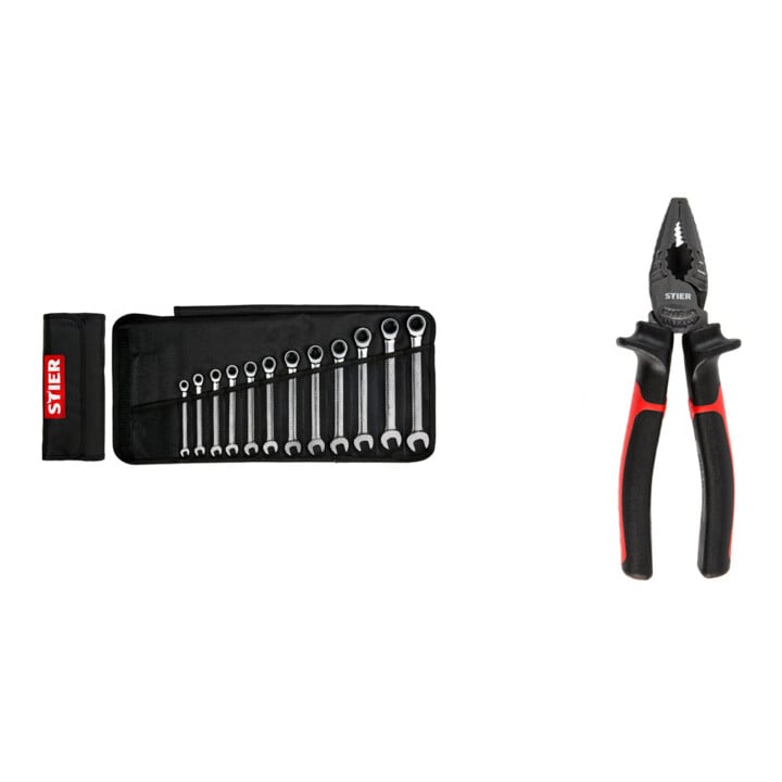 Set Stier Jeu de clés à cliquet à bouche + Pince combinée Kraft 180 mm