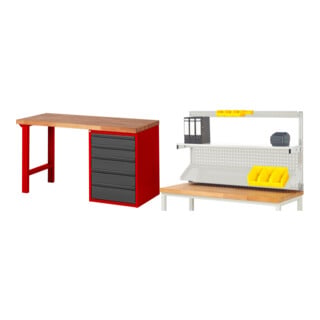 Set STIER Werkbank Premium mit 5 Schubladen BxTxH 1500x700x890mm RAL 3000 /...
