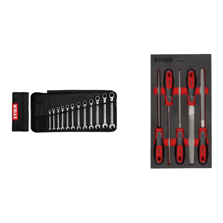 Set Stier Jeu de clés à cliquet à fourche + jeu de limes d’atelier, 200 mm H2
